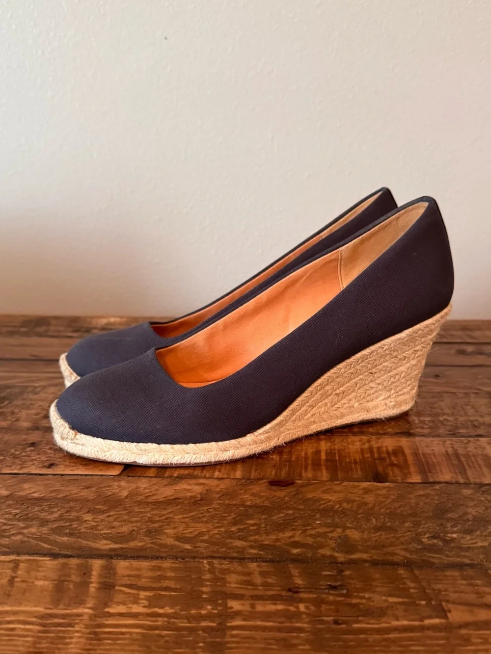 J. Crew Navy Canvas Espadrille Wedge Pumps